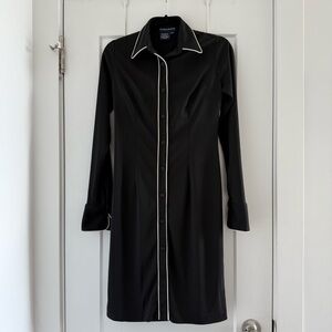 Vintage 1970s black midi shirt dress with white trim - XS